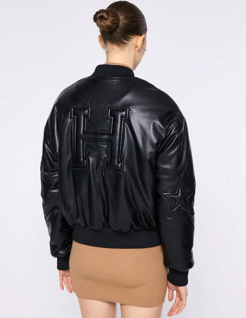 Chaqueta Bomber Silvian Heach de Piel Sintética Negra Mujer