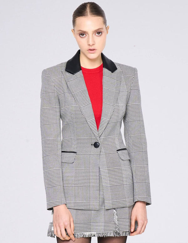 Blazer Silvian Heach de Cuadros Negra y Blanca Mujer