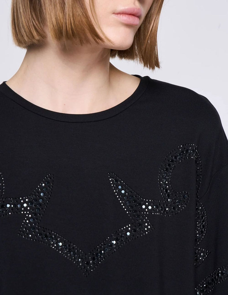 Camiseta Silvian Heach con Strass Negra Mujer