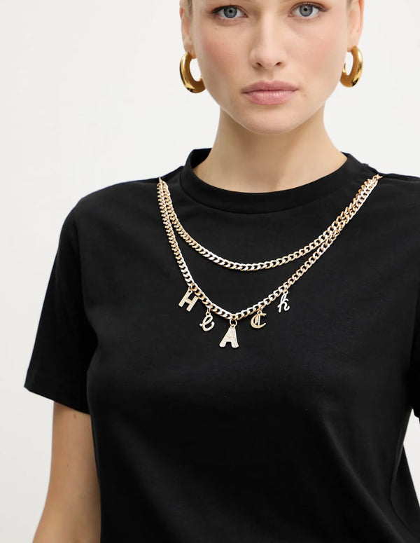 Camiseta Silvian Heach Bensoula con Cadena Negra Mujer