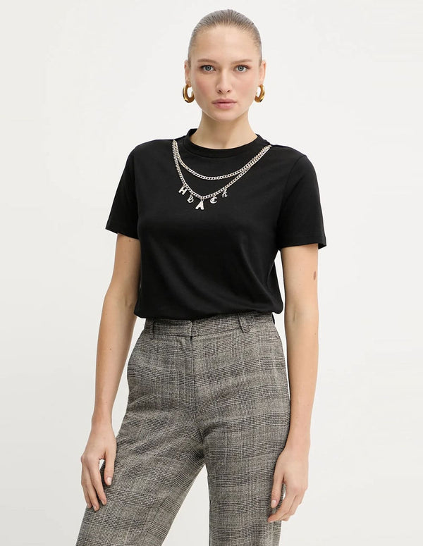 Camiseta Silvian Heach Bensoula con Cadena Negra Mujer
