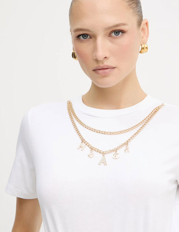 Camiseta Silvian Heach Bensoula con Cadena Blanca Mujer