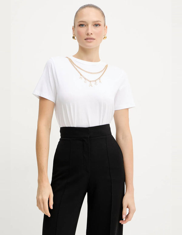Camiseta Silvian Heach Bensoula con Cadena Blanca Mujer