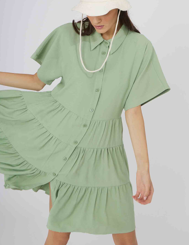 Silvian Heach Shirt Dress with Green Ruffles for Women
