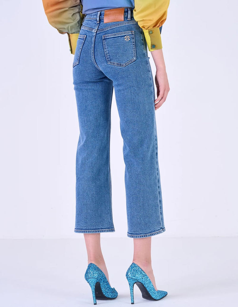 Pantalón Vaquero Silvian Heach Cropped Azul Mujer