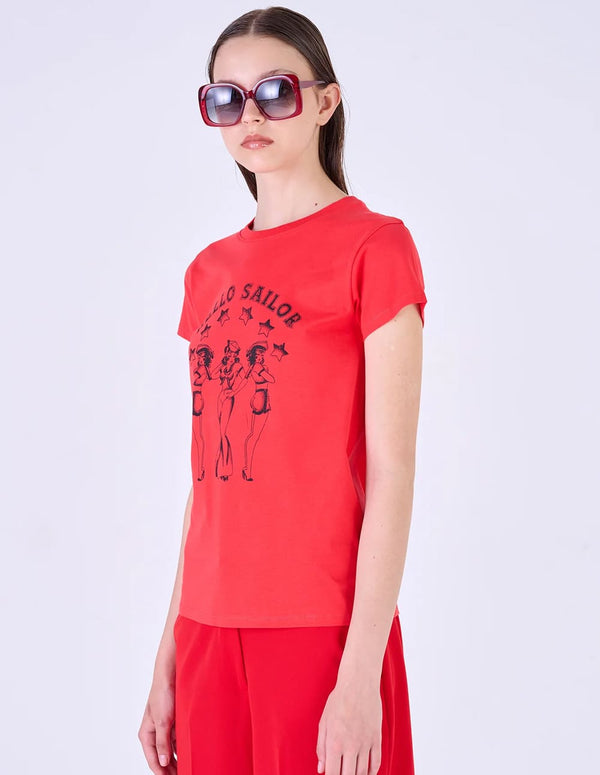 Camiseta Silvian Heach Sailor Print Roja Mujer