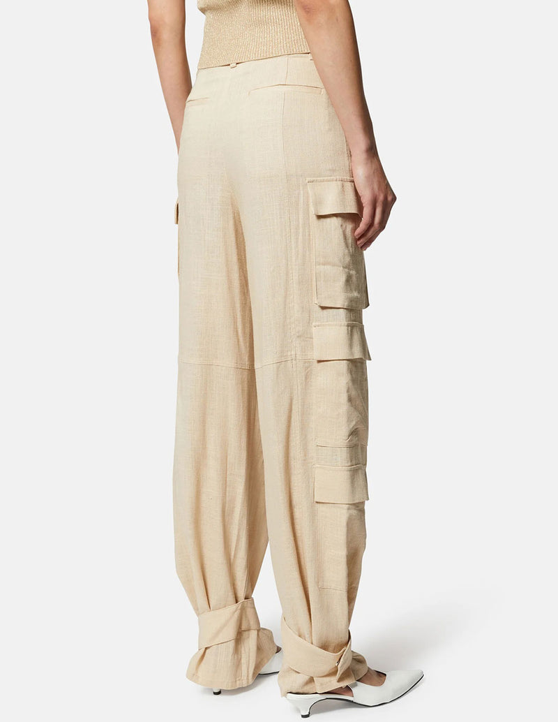 Pantalón Cargo Silvian Heach de Lino Beige Mujer