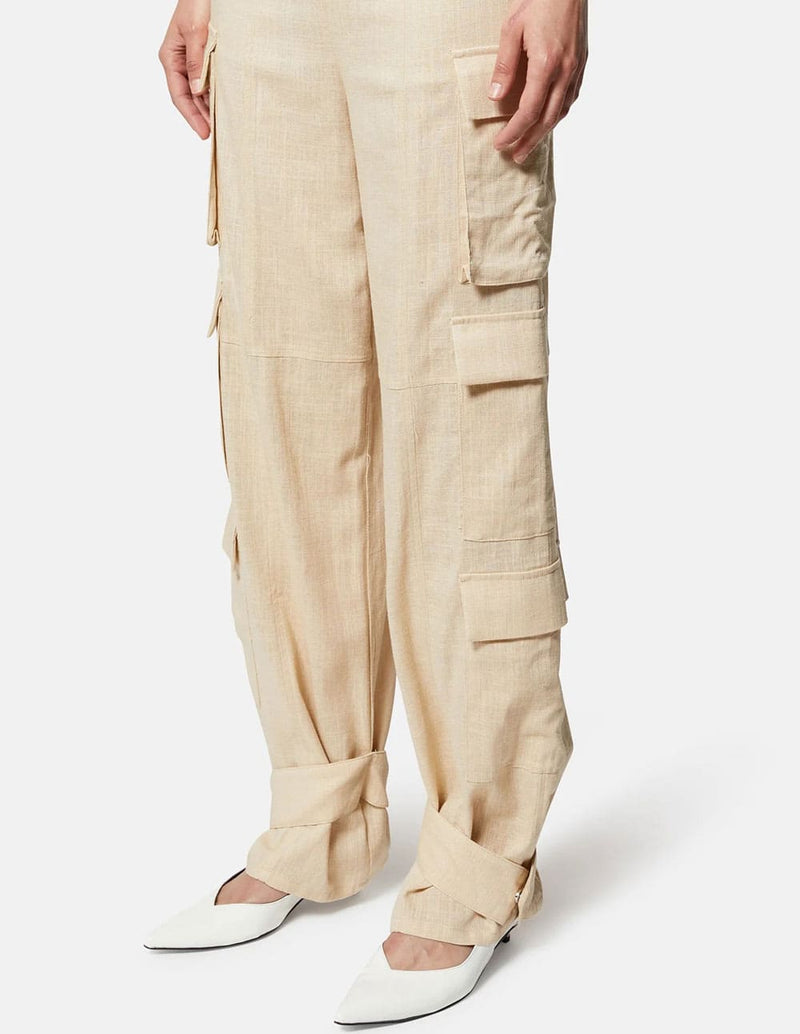 Pantalón Cargo Silvian Heach de Lino Beige Mujer