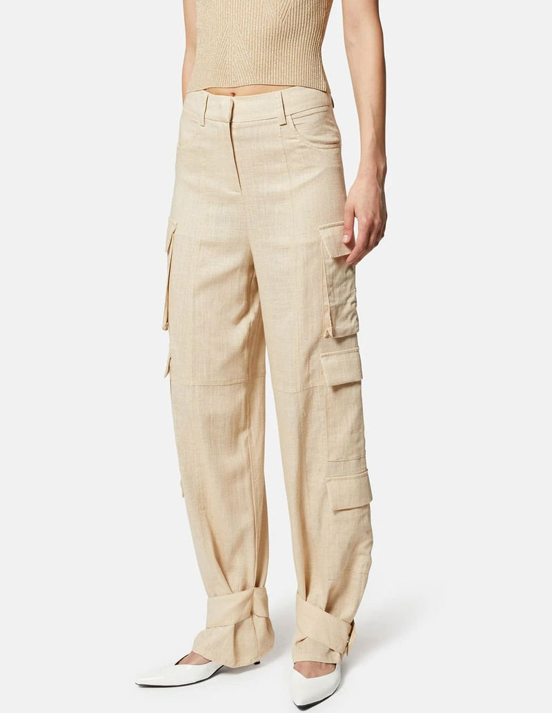 Pantalón Cargo Silvian Heach de Lino Beige Mujer