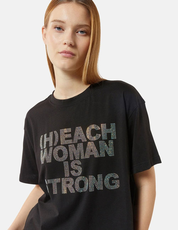 Camiseta Silvian Heach con Strass Negra Mujer