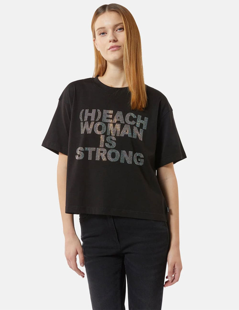 Camiseta Silvian Heach con Strass Negra Mujer