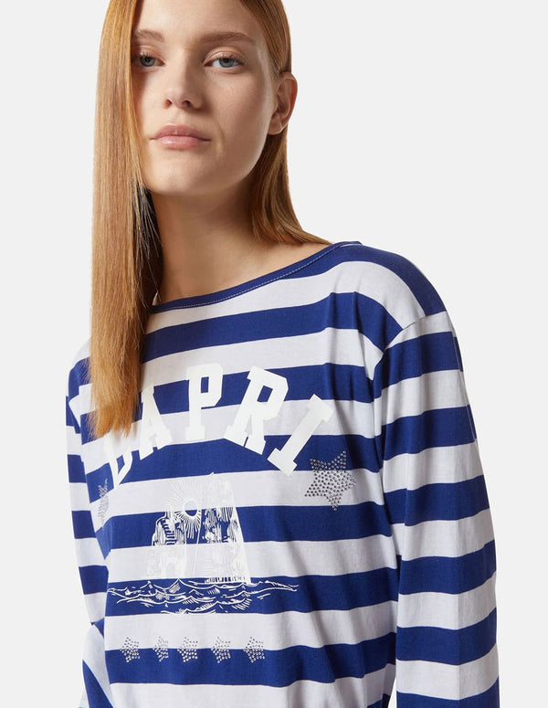 Camiseta Silvian Heach de Rayas Blanca y Azul Mujer