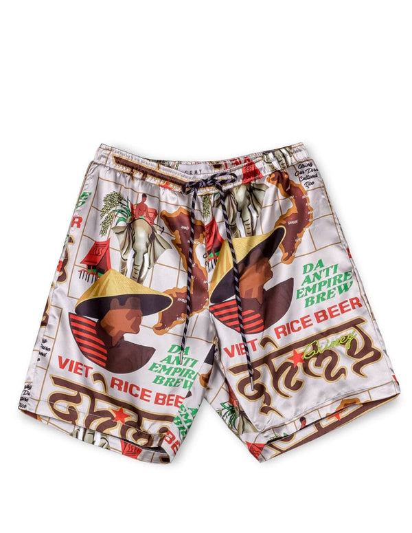 Pantalón Corto Grimye Viet Cong Beer Satin Blanco Hombre