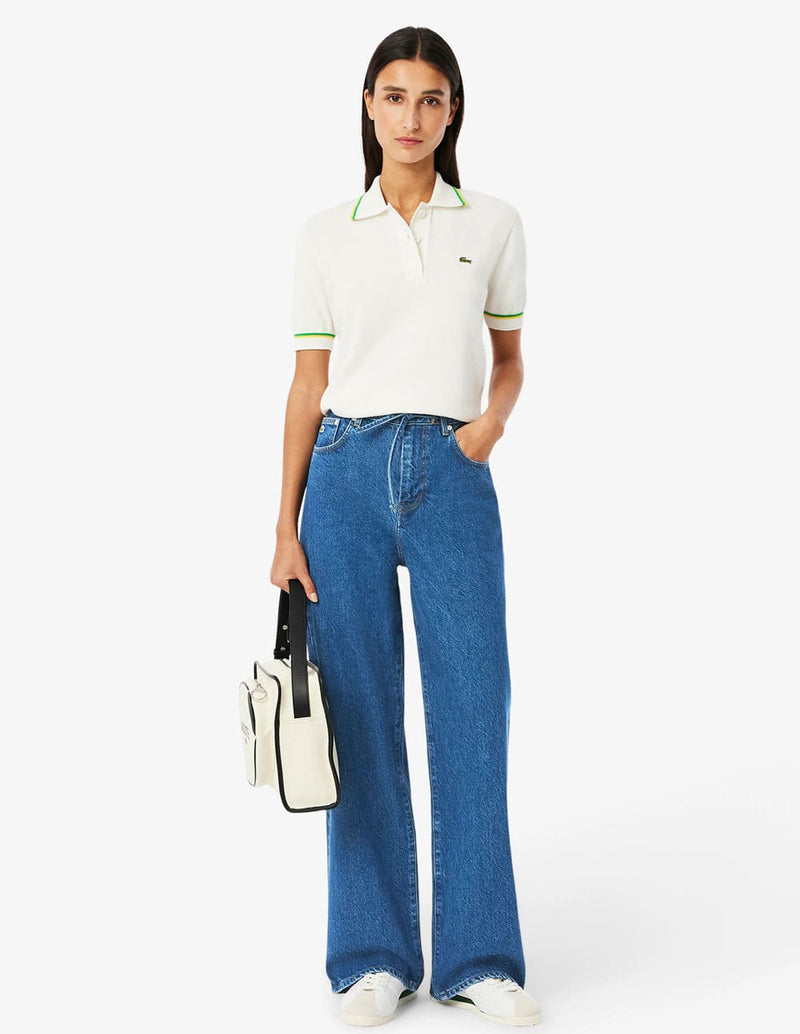 Pantalón Vaquero Lacoste de Corte Ancho Azul Mujer