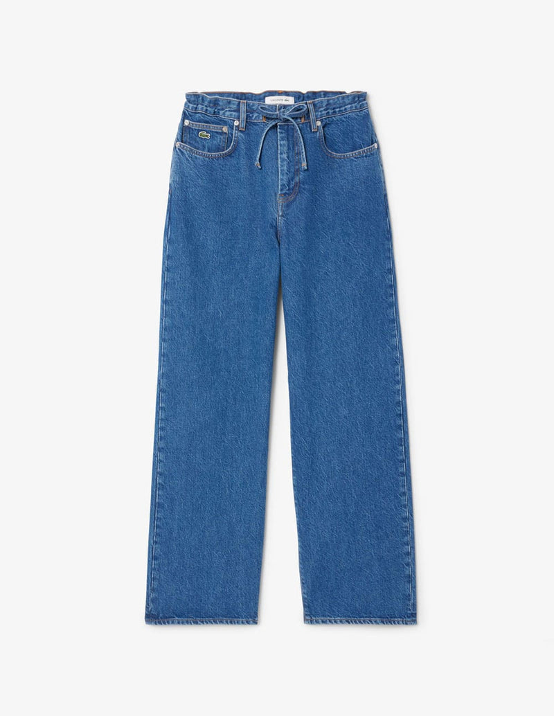 Pantalón Vaquero Lacoste de Corte Ancho Azul Mujer