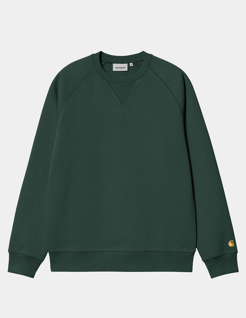 Sudadera Carhartt WIP Chase con Logo en la Manga Verde Hombre