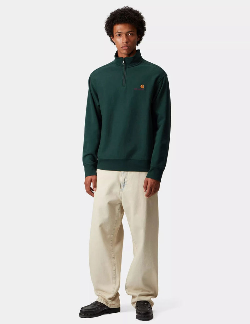 Sudadera Carhartt WIP Half Zip American Script Verde Hombre