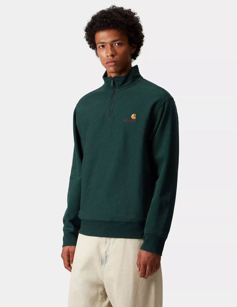 Sudadera Carhartt WIP Half Zip American Script Verde Hombre