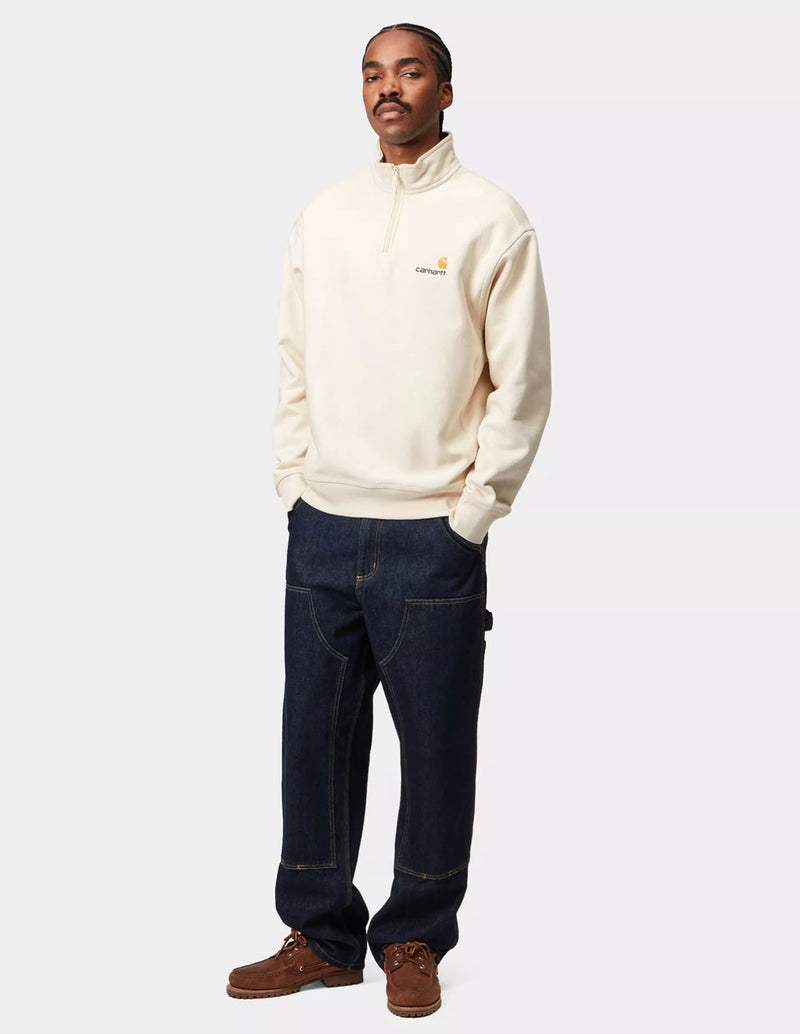 Sudadera Carhartt WIP Half Zip American Script Beige Hombre