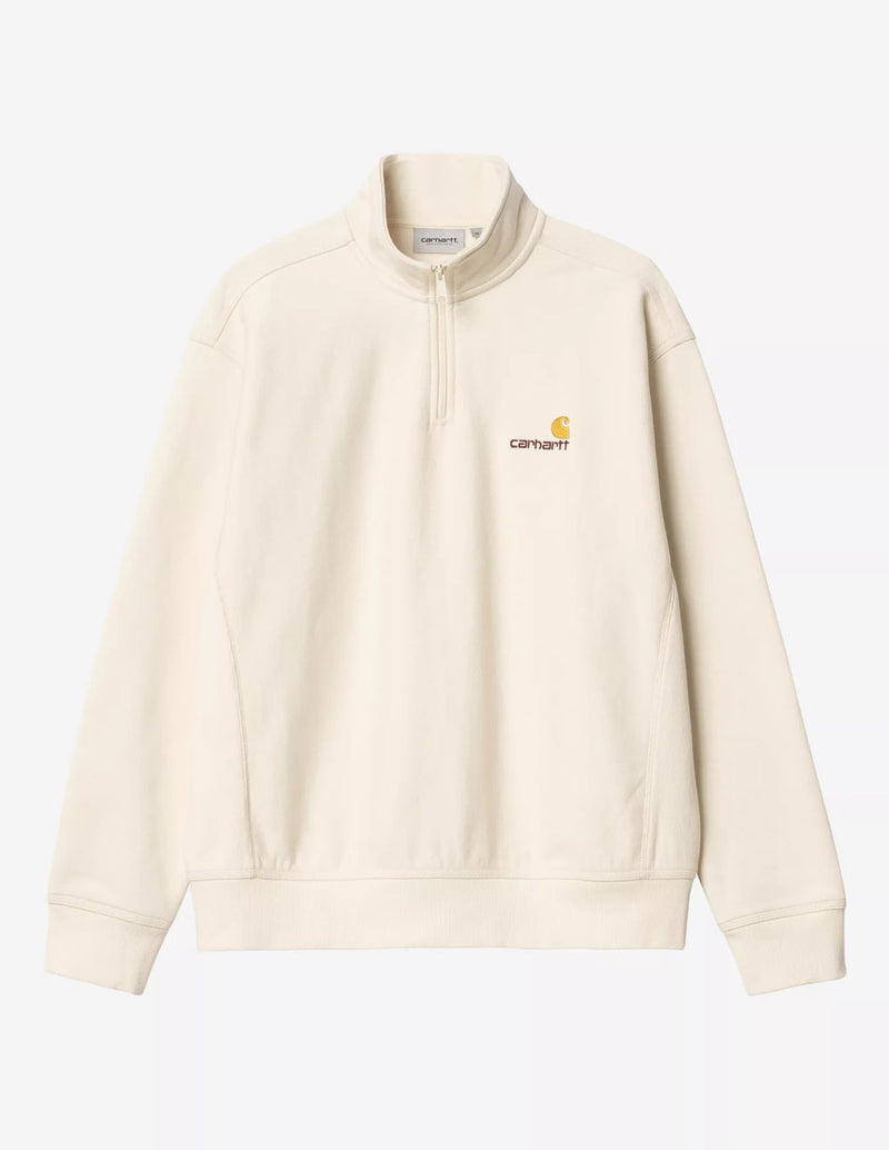 Sudadera Carhartt WIP Half Zip American Script Beige Hombre