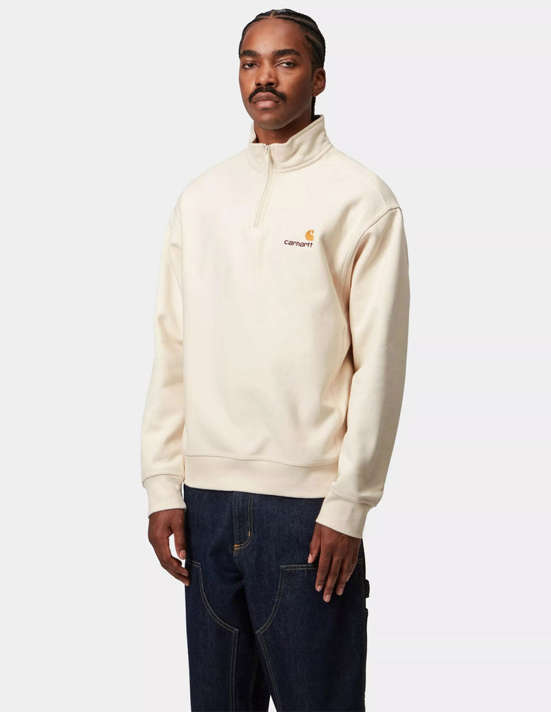 Sudadera Carhartt WIP Half Zip American Script Beige Hombre