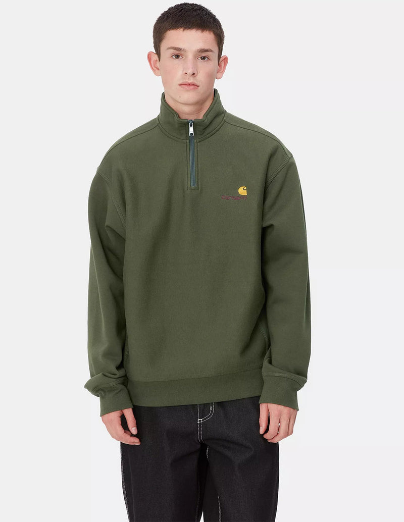 Sudadera Carhartt WIP Half Zip American Script Verde Hombre