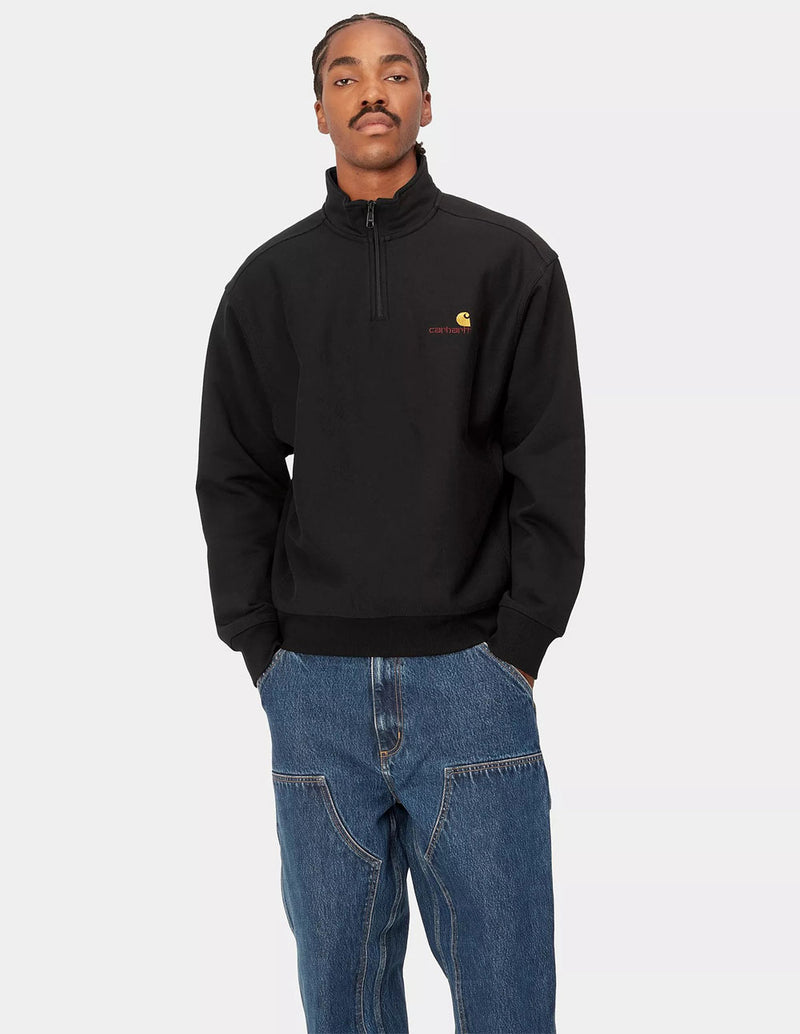 Sudadera Carhartt WIP Half Zip American Script Negra Hombre