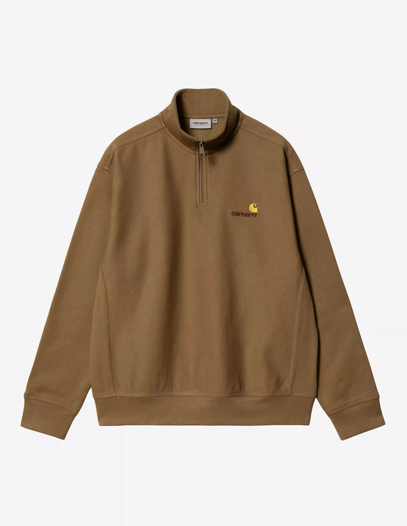 Sudadera Carhartt WIP Half Zip American Script Marrón Hombre