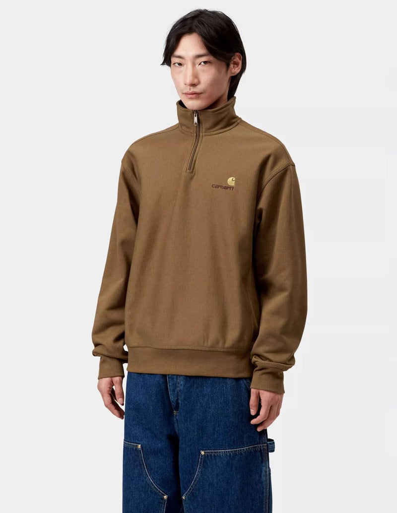 Sudadera Carhartt WIP Half Zip American Script Marrón Hombre