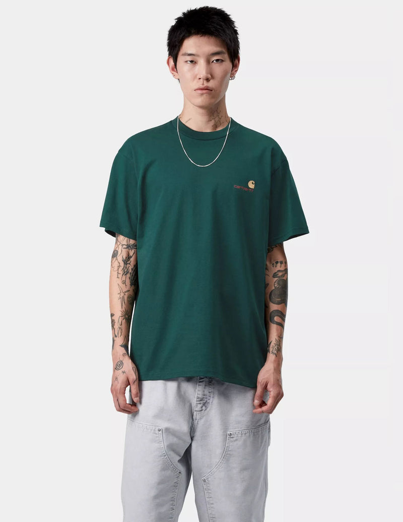 Camiseta Carhartt WIP American Script Verde Hombre