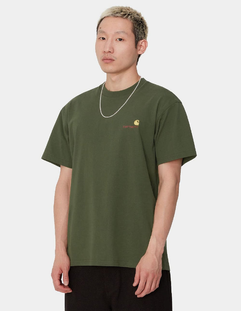 Camiseta Carhartt WIP American Script Verde Hombre