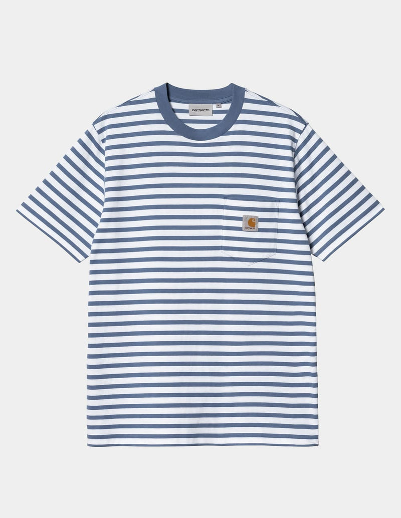 Camiseta Carhartt WIP Seidler Pocket Azul y Blanca Hombre