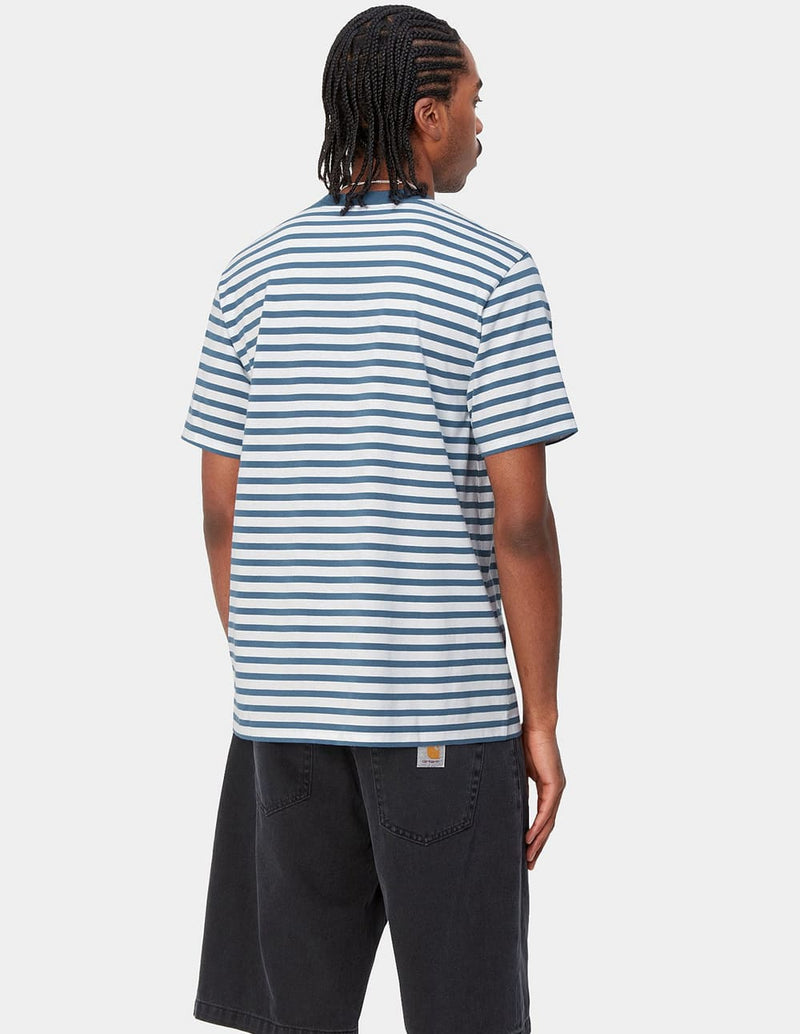 Camiseta Carhartt WIP Seidler Pocket Azul y Blanca Hombre