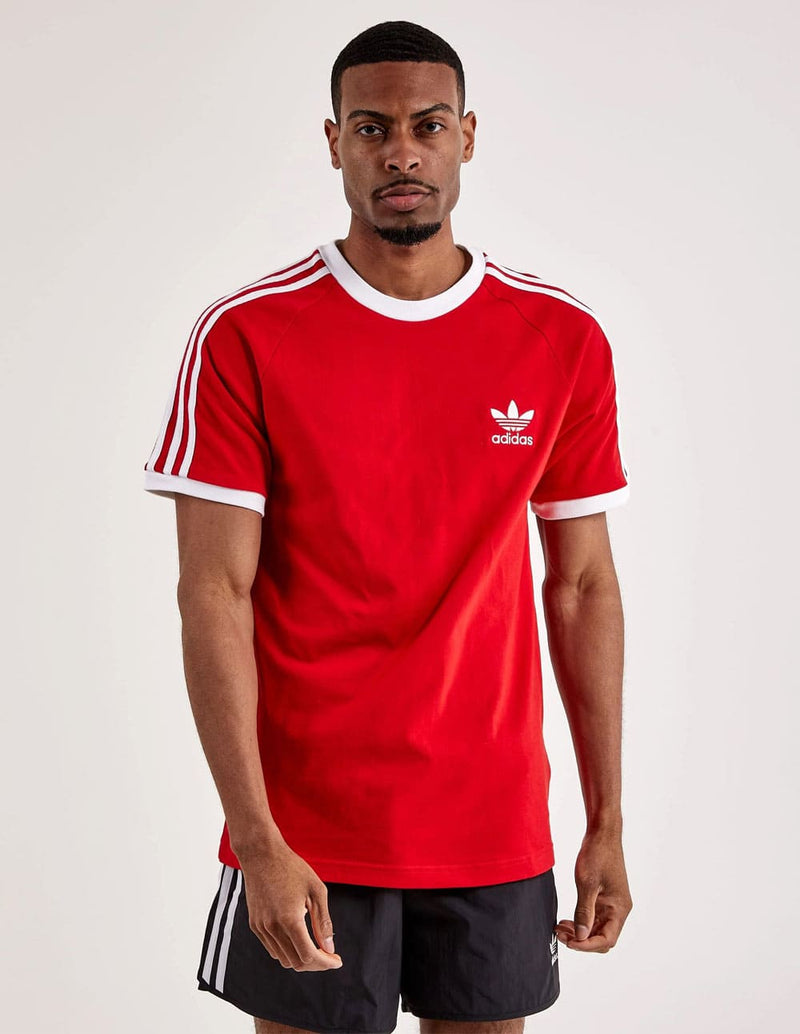 Camiseta adidas Classics 3 Rayas Roja Hombre