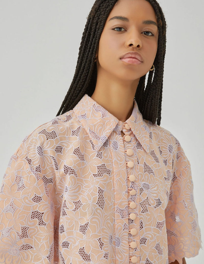 Camisa Isabelle Blanche Flowered Sangallo Beige Mujer