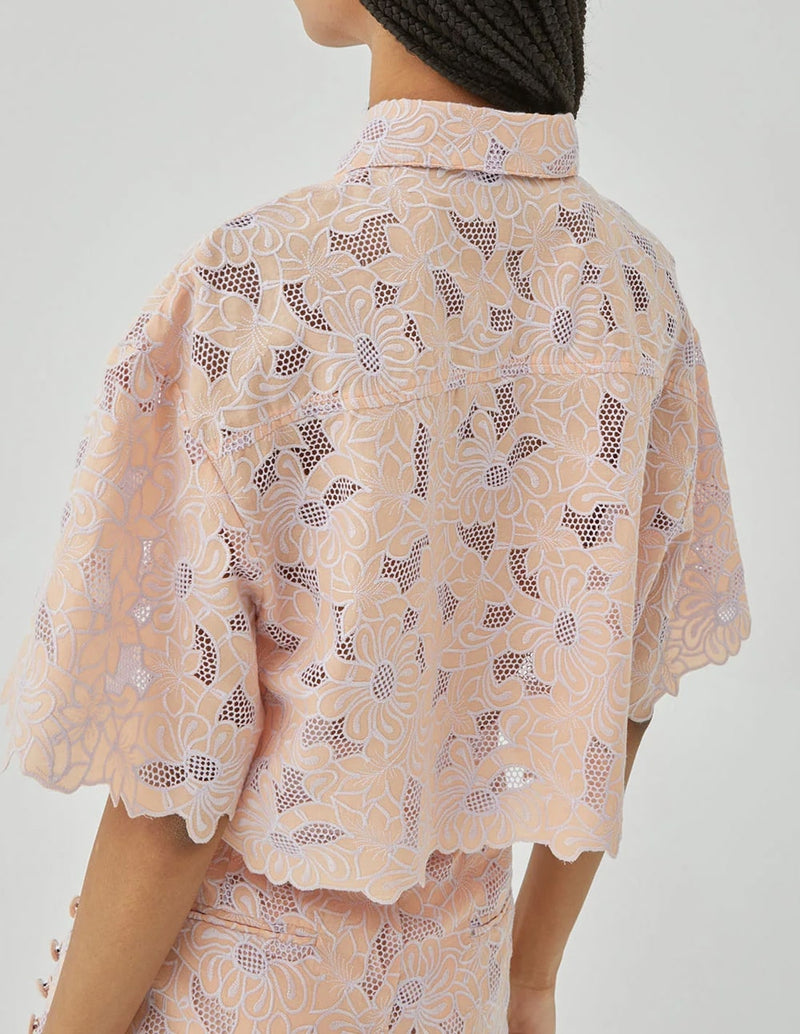 Camisa Isabelle Blanche Flowered Sangallo Beige Mujer