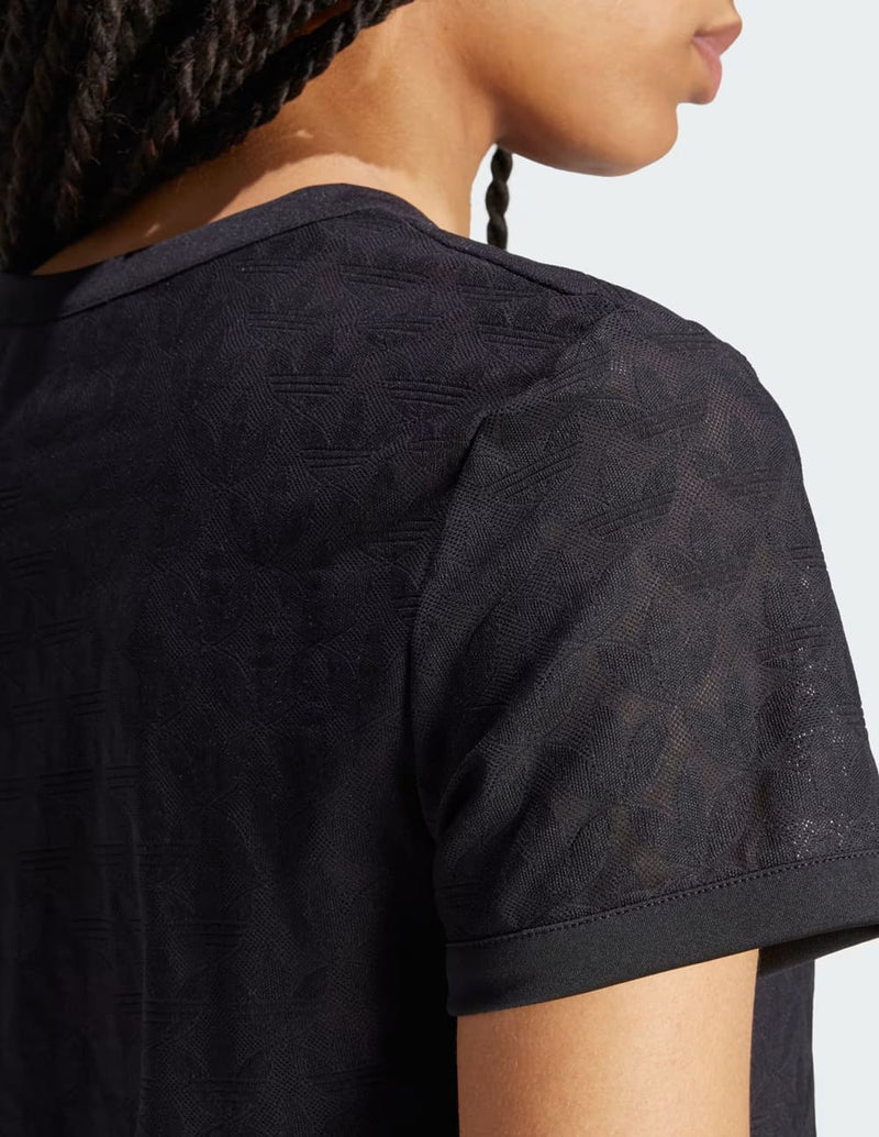 Camiseta adidas Fashion Monogram Lace Cropped Negra Mujer