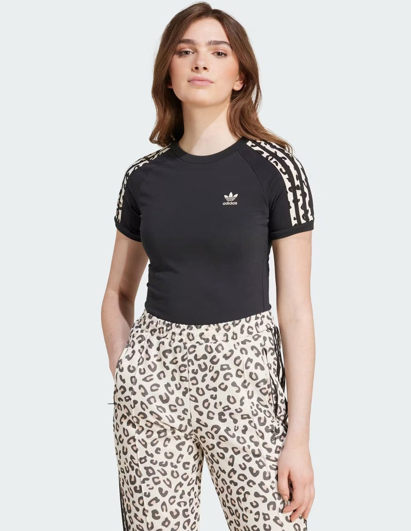 Camiseta adidas Leopard 3 Bandas Negra Mujer