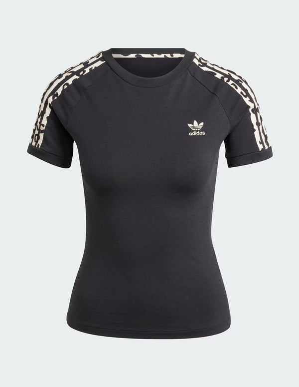 Camiseta adidas Leopard 3 Bandas Negra Mujer