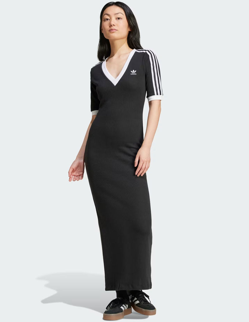 Vestido adidas Knit V-Neck 3 Bandas Negro Mujer