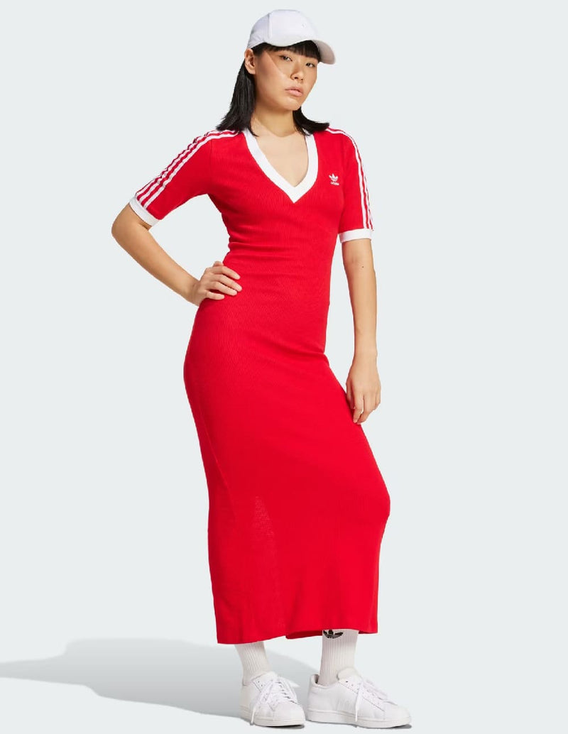 Vestido adidas Knit V-Neck 3 Bandas Rojo Mujer