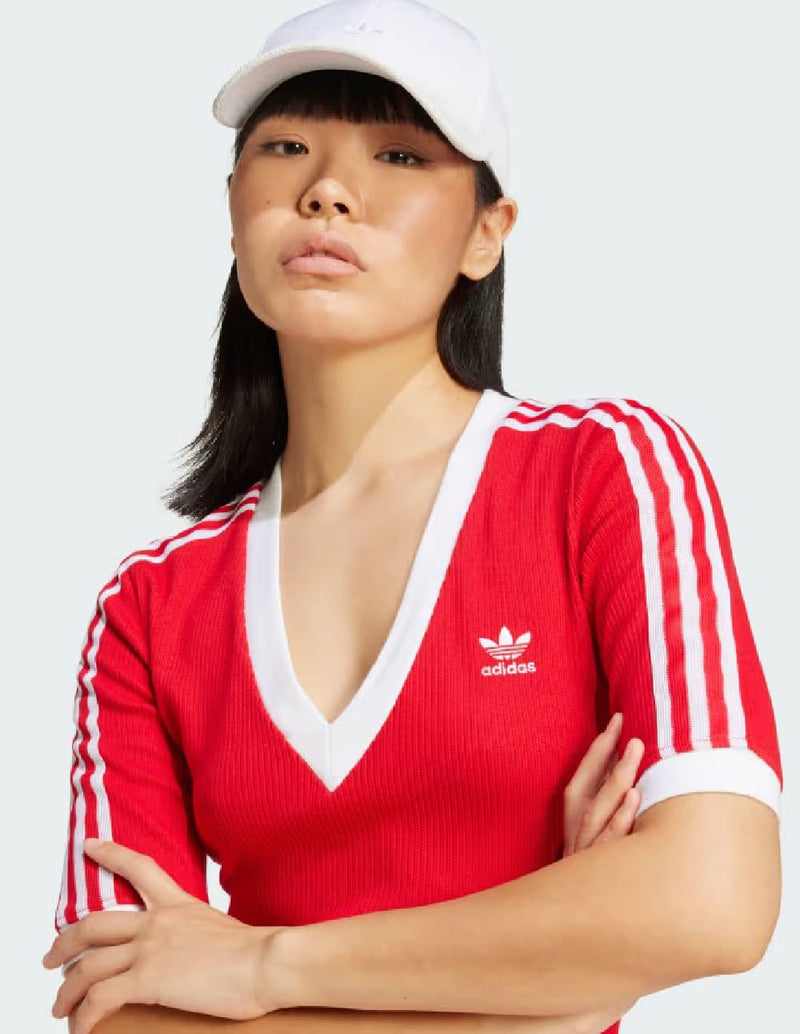 Vestido adidas Knit V-Neck 3 Bandas Rojo Mujer