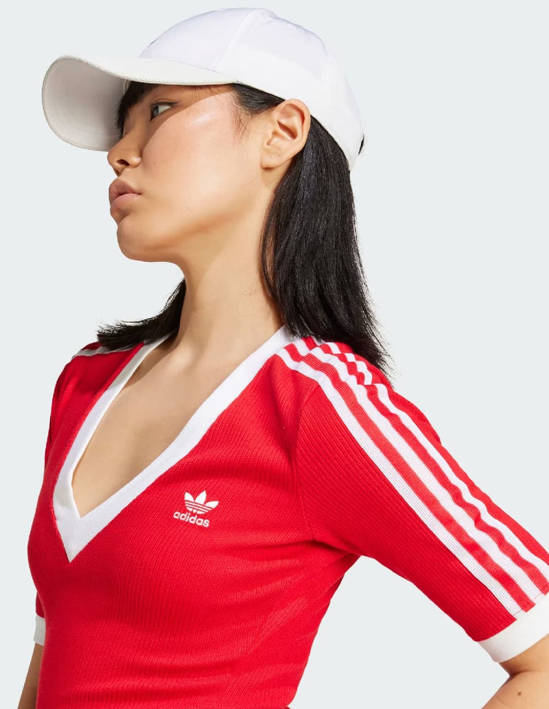 Vestido adidas Knit V-Neck 3 Bandas Rojo Mujer