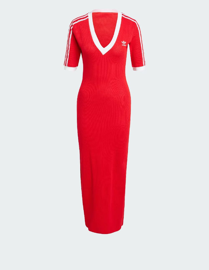 Vestido adidas Knit V-Neck 3 Bandas Rojo Mujer