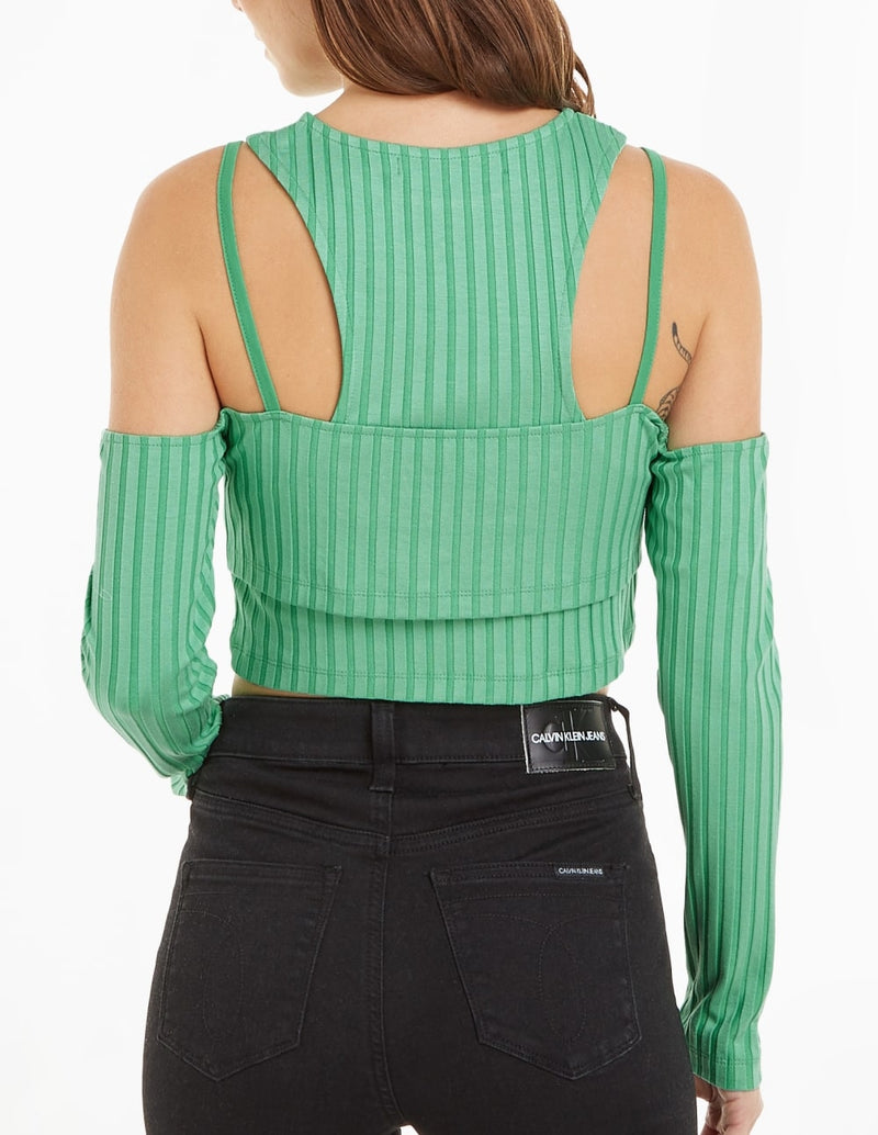 Top Calvin Klein Jeans Double Layer Cut Out Green Women
