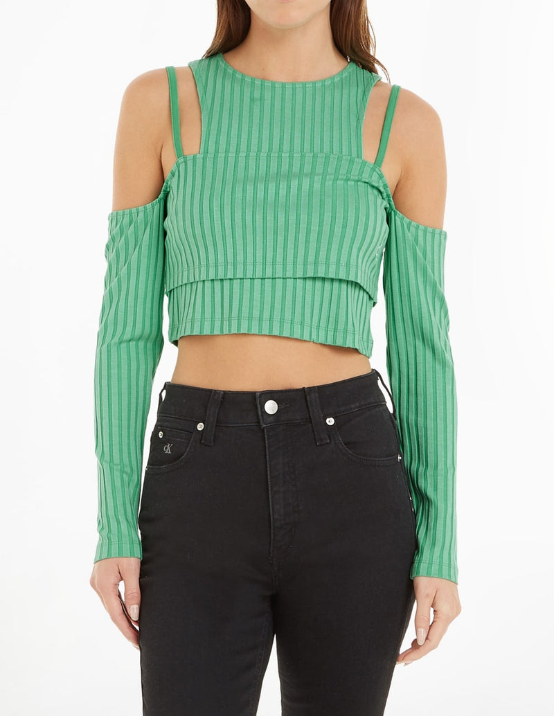 Top Calvin Klein Jeans Double Layer Cut Out Green Women