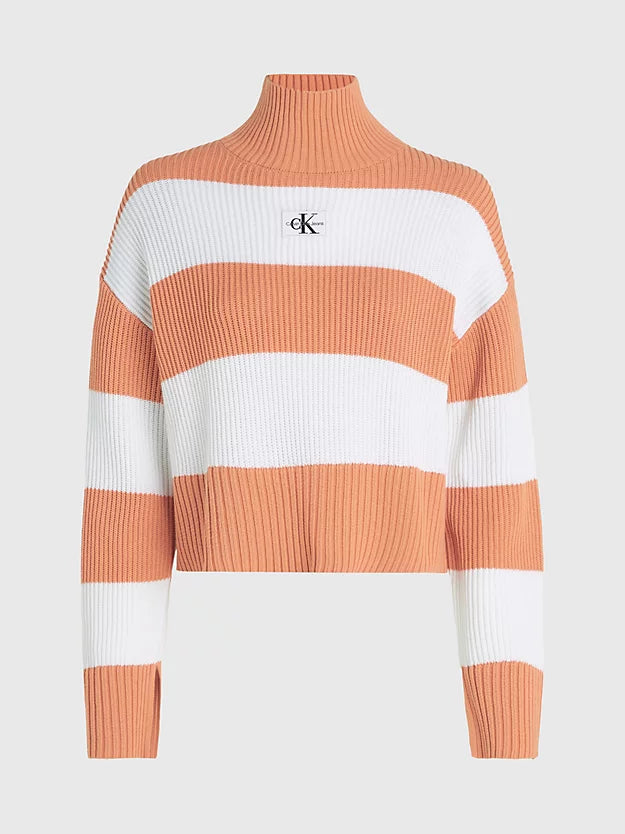 Jersey Calvin Klein Jeans  de Cuello Alto Naranja y Blanco Mujer