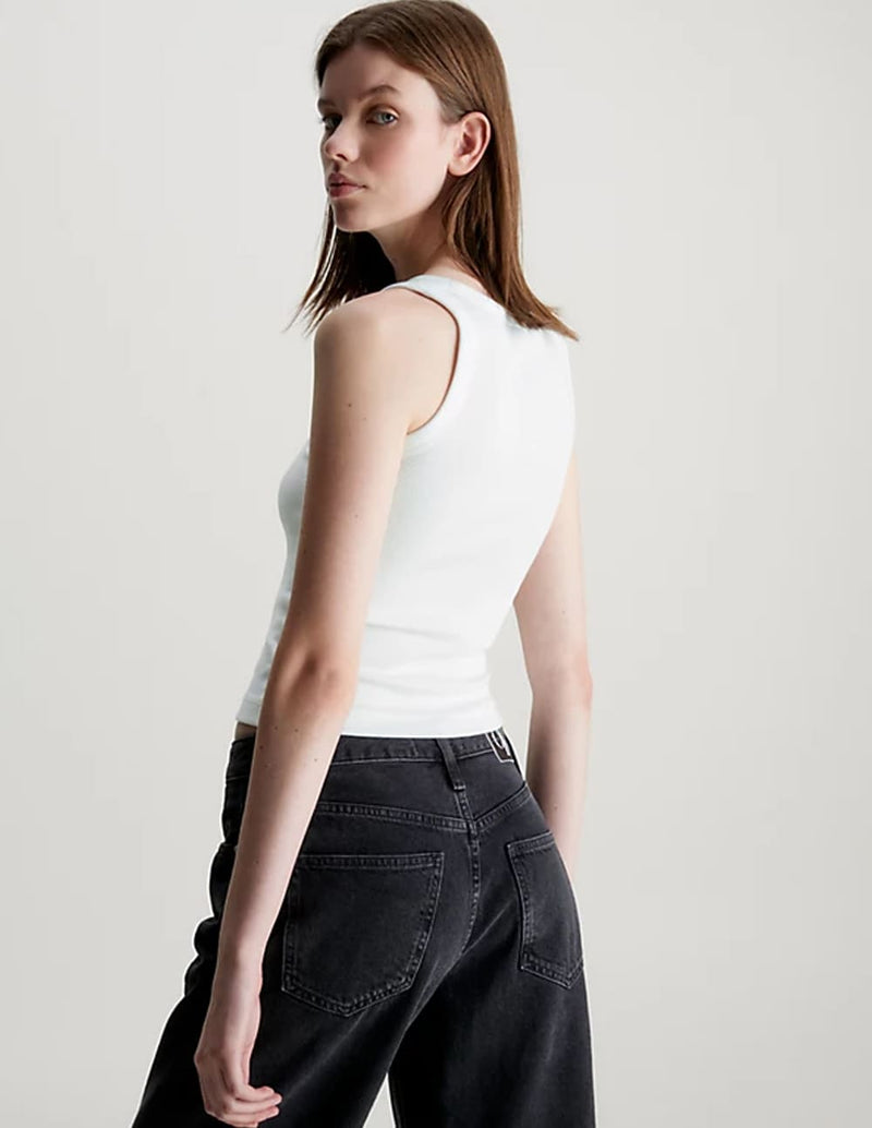 Camiseta de Tirantes Calvin Klein Jeans de Canalé Blanca Mujer