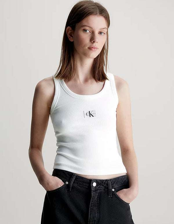 Camiseta de Tirantes Calvin Klein Jeans de Canalé Blanca Mujer