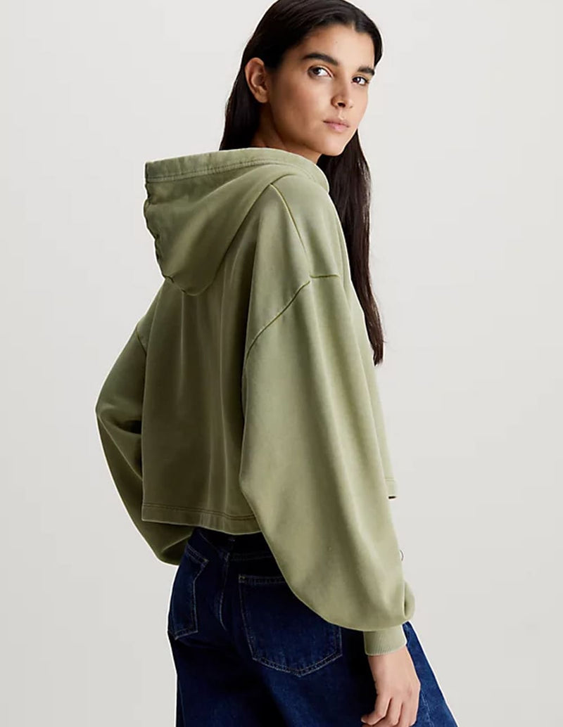 Sudadera con Capucha Calvin Klein Jeans de Algodón Lavado Verde Mujer